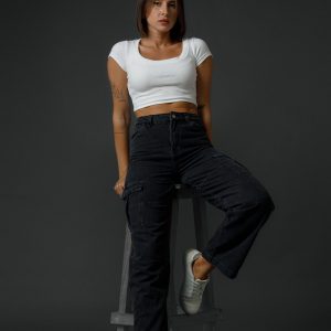 High-Rise Black Cargo Jeans