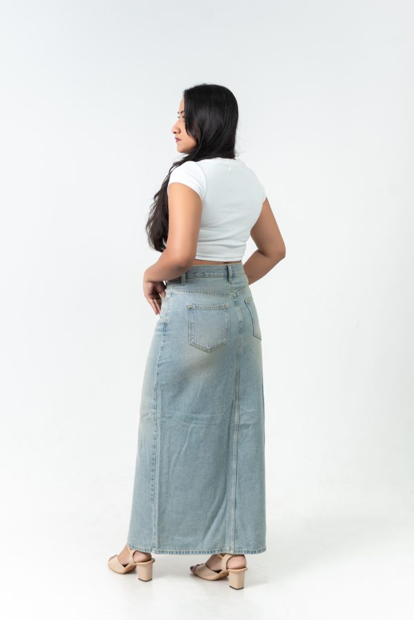 High-Waist Light Blue Denim Maxi Skirt - Image 2