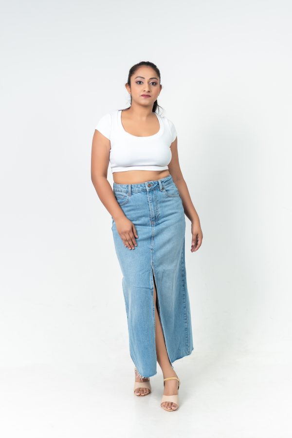 High-Waist Light Blue Denim Maxi Skirt - Image 3