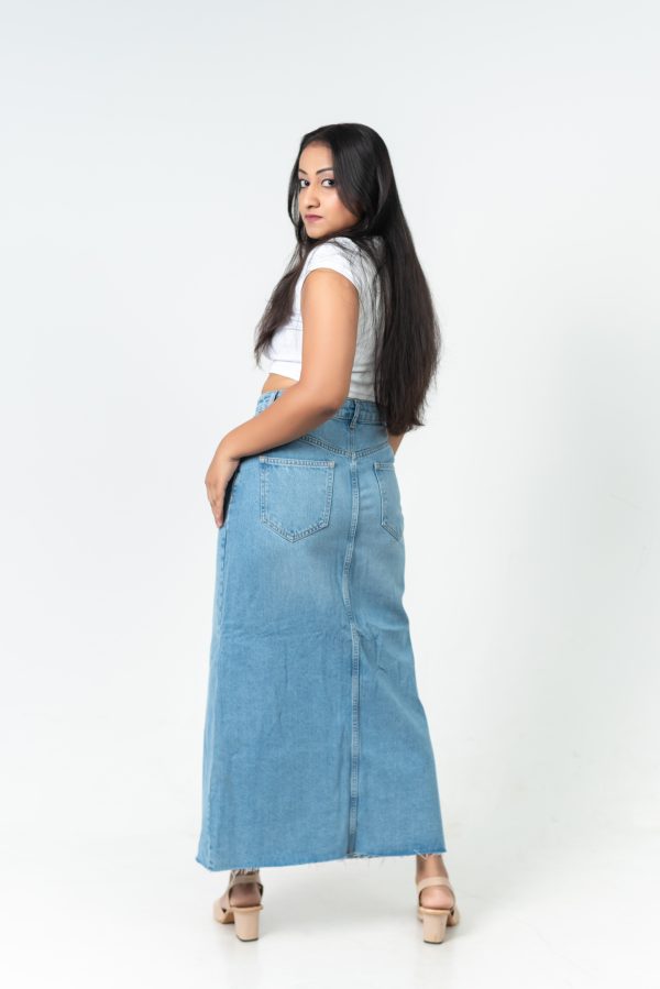 High-Waist Light Blue Denim Maxi Skirt - Image 4