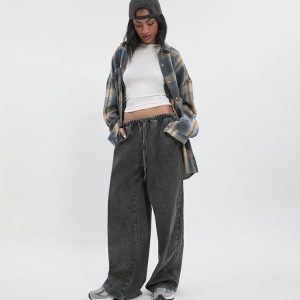 Women’s Elastic Waist Baggy Jeans – High Waist Relaxed Fit Denim
