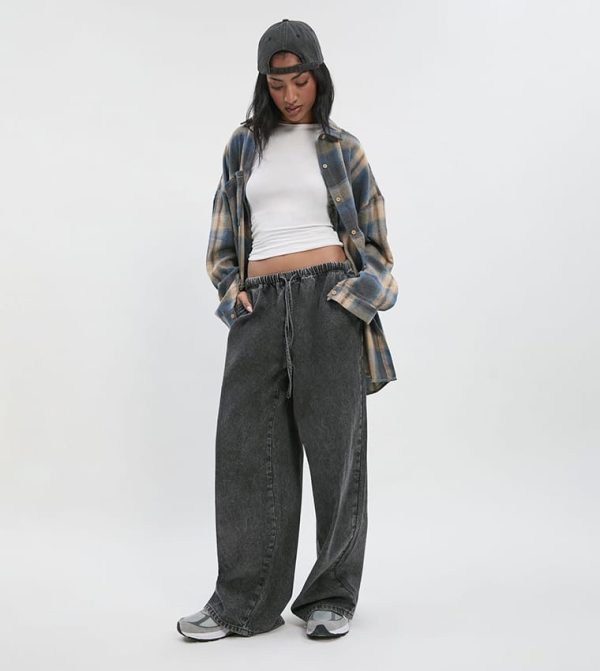 Women’s Elastic Waist Baggy Jeans – High Waist Relaxed Fit Denim