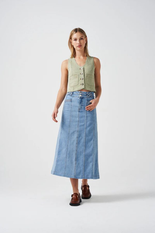 High Waist Maxi Denim Skirt – Back Open