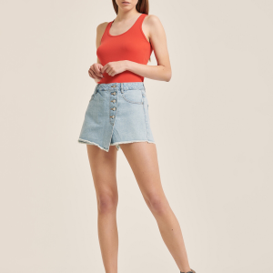 High-Waisted Denim Skort – Light Blue