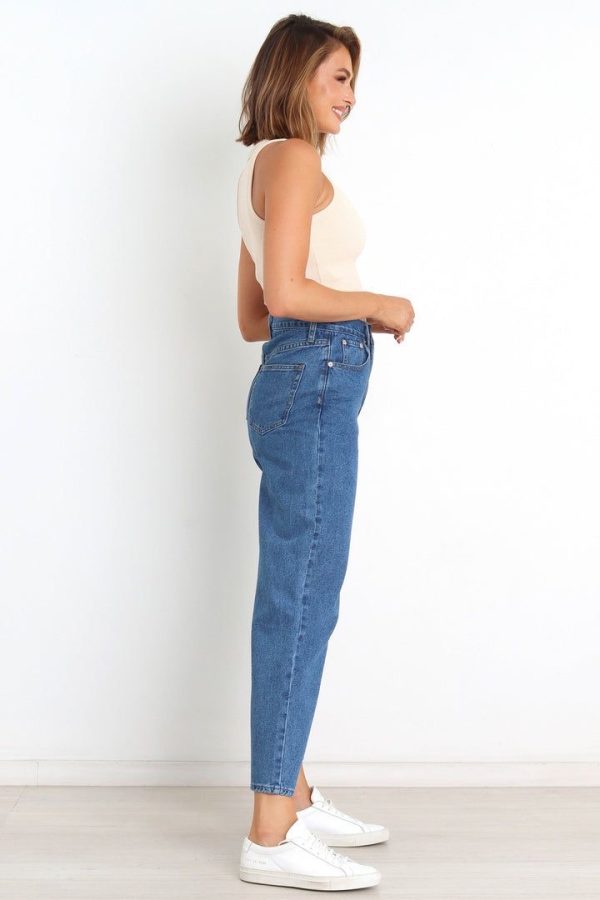 High Waist Mom Jeans-Mid Blue